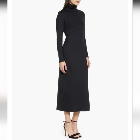 Susana Monaco Long Sleeve Turtleneck Slit Midi Dress black size S - Picture 3 of 16